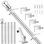 Flag Pole Kit For House Outside With Holder 6Ft Stainless Steel Flagpole Outdoor For Truck Porch Garden Yard with 4 Rings