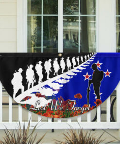 Anzac Day Flag Lest We Forget Red Poppy Veteran Solider Memorial New Zealand Non-Pleated Fan Flag TPT1657FL