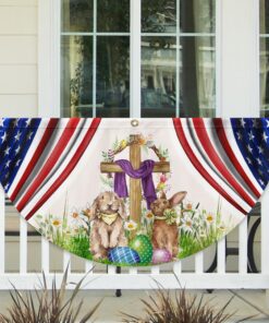 Happy Easter, Christian Cross, Bunny Easter Non-Pleated Fan Flag TPT1640FL