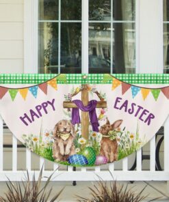 Happy Easter, Christian Cross, Bunny Easter Eggs Non-Pleated Fan Flag TPT1640FLv1