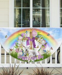 Happy Easter, Lamb of God Christian Cross Non-Pleated Fan Flag TPT1642FL