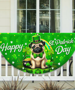Pug Dog Happy St. Patrick's Day Welcome Non-Pleated Fan Flag MLN2610FL