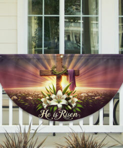 He Is Risen Easter Religious Cross Christian Non-Pleated Fan Flag TQN2474FL