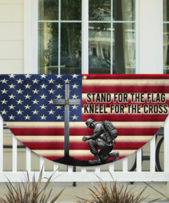 Veteran Kneeling Christ Cross American Non-Pleated Fan Flag MLN2609FL