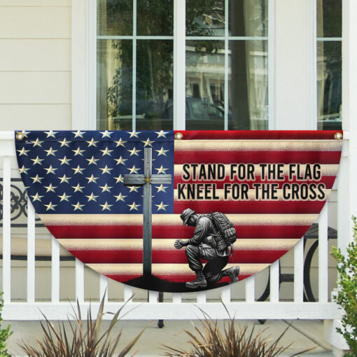 Veteran Kneeling Christ Cross American Non-Pleated Fan Flag MLN2609FL