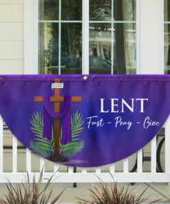 Lent Season Fast Pray Give Jesus Christian Cross Non-Pleated Fan Flag MLN2460FL