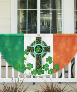 Irish Celtic Knot Cross Shamrocks Non-Pleated Fan Flag MLN2603FL