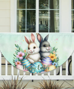 Happy Easter Bunnies Eggs Non-Pleated Fan Flag TQN2353FL
