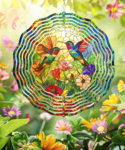 Hummingbirds In Flower Garden Hummingbird Wind Spinner TPT2236WS