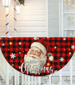 Santa Claus Merry Christmas Plaid Non-Pleated Fan Flag TQN3997FL